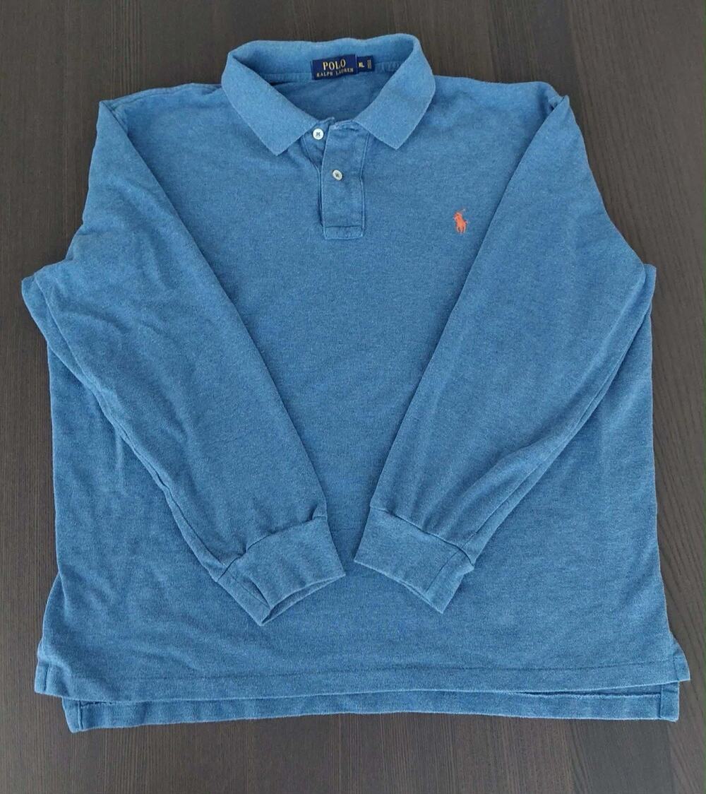 Polo Ralph Lauren Men’s XL Blue Long Sleeve Polo Shirt Orange Pony Cotton